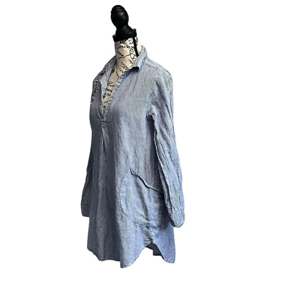 For Cynthia Women’s Blue White Striped Tunic Blouse Embroidered Floral Size S - Picture 4 of 11